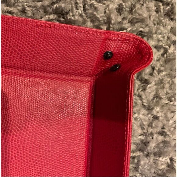 NEW IN BOX RAIKA Valet Tray Catchall Leather 7" Square Snap RED Organizer - Picture 5 of 7